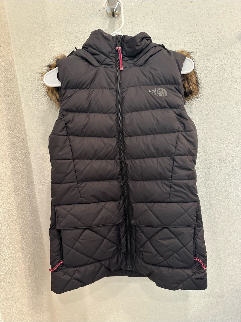 The North Face Black Quilted Women’s Hooded Puffer Vest with Removable Fur